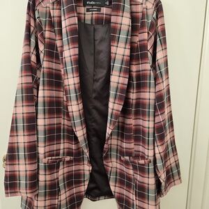Torrid Plaid Blazer in Pink and Black